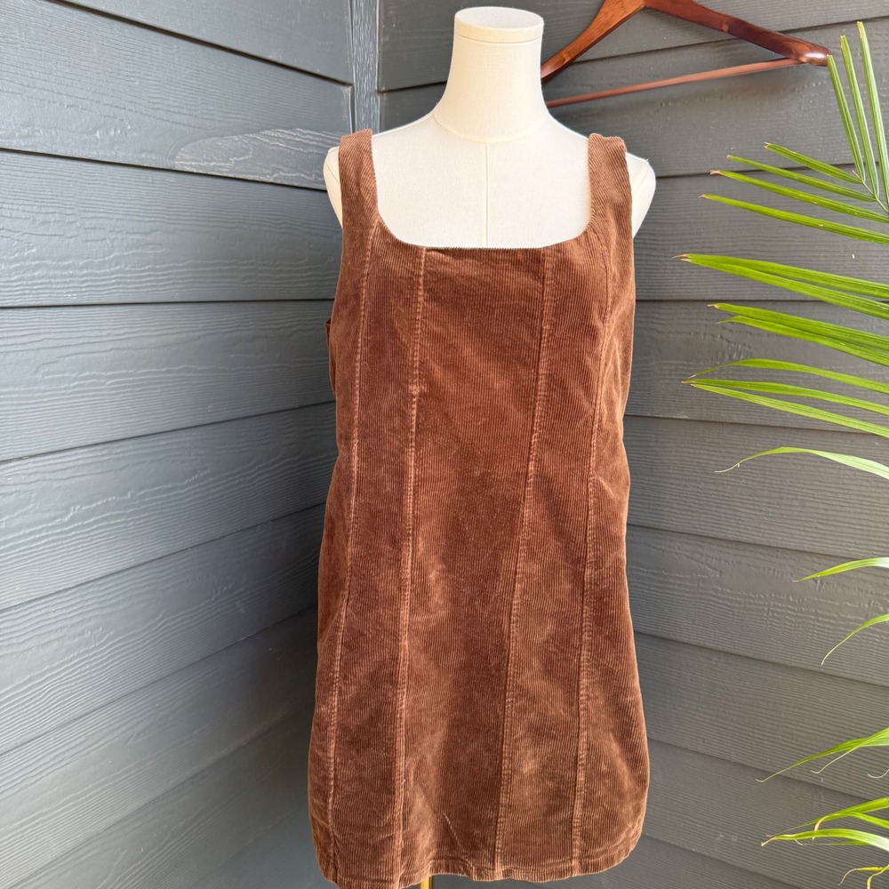 Arula Corduroy Mini Shift Dress Brown Sleeveless Cottagecore Size X - Picture 1 of 9